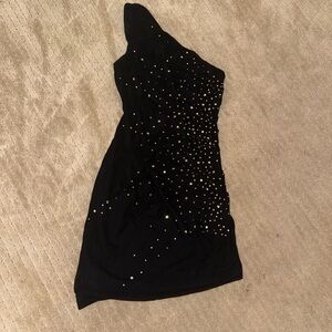 NBD Black One-Shoulder Dress with Silver Accents